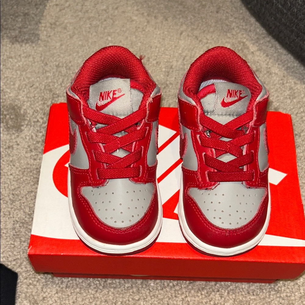Nike Dunk Low Kids Red and Gray Sneakers size 5c